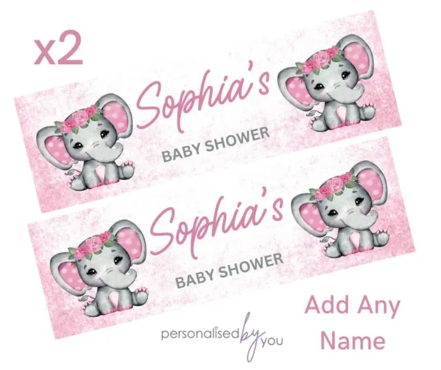 2x Personalised BABY SHOWER / GENDER REVEAL Banners LARGE Party Poster ELEPHANT