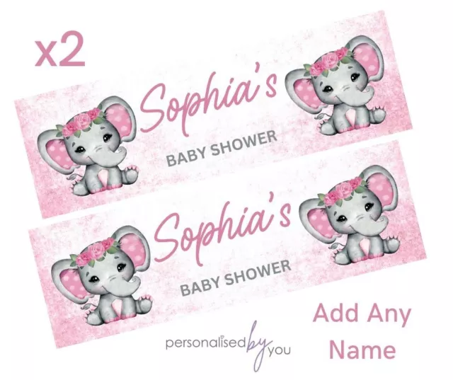 2x Personalised BABY SHOWER / GENDER REVEAL Banners LARGE Party Poster ELEPHANT
