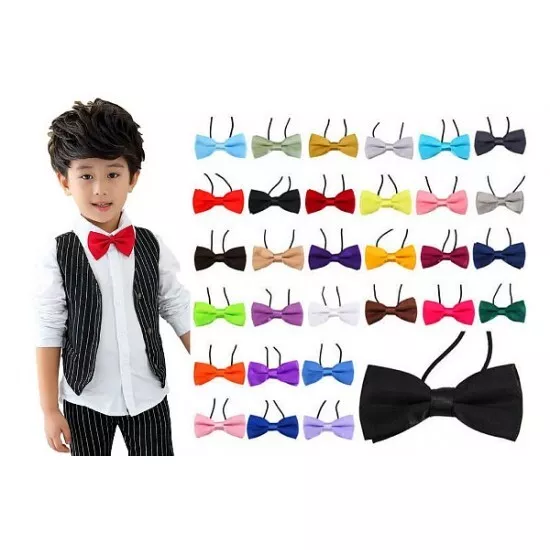 Boys Kids Elasticated Pre Tied Satin Bow Ties Tuxedo Party Wedding occasions 3