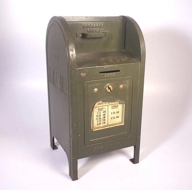VINTAGE METAL MAIL Box Bank Brumberger Pressed Steel Air Mail No Key