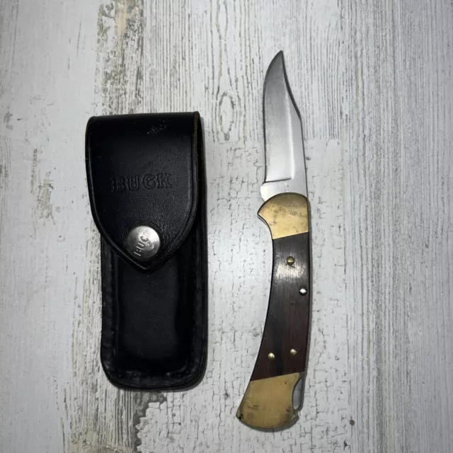 Vintage Buck 112 Folding Hunting Knife (2-Dot) With Sheath 1974 - 1980  USA