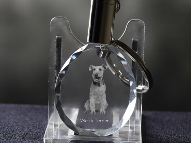 Welsh Terrier, Dog Crystal Round Keyring, High Quality, Crystal Animals UK