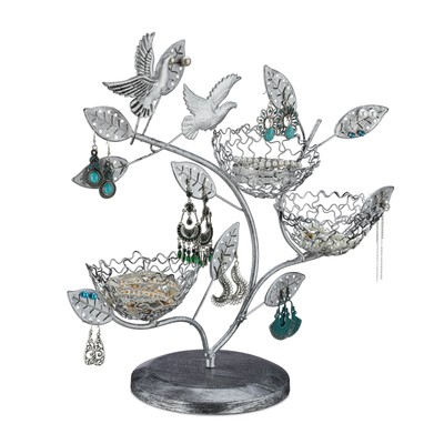 display/stand/porta gioielli argento antico bronzo gioielli; porta gioielli organizer albero di uccelli per orecchini bracciali Discoball torre. collane 