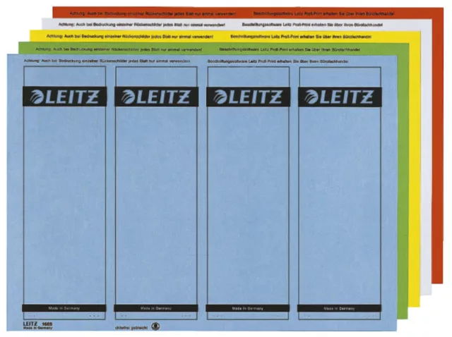 100 Leitz 1685 Rückenschilder Ordnerschild PC-beschriftbar A4 Papier kurz, breit