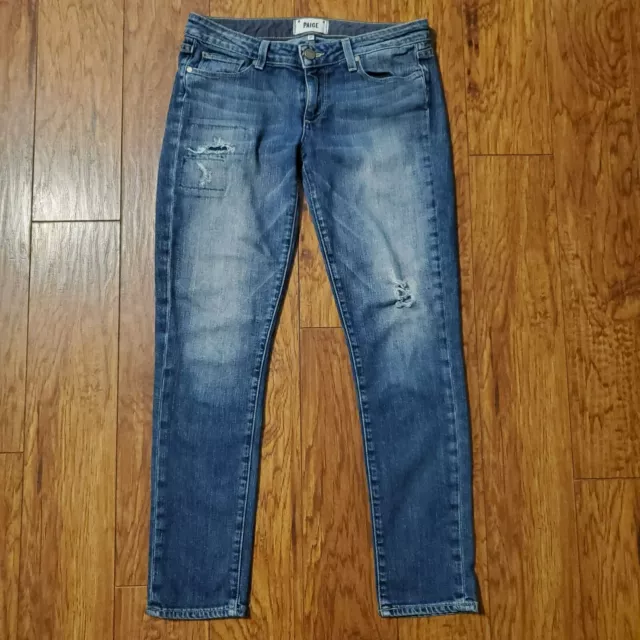 Paige Skyline Ankle Peg Distressed Skinny Low Rise Jeans Womens 27 / 4