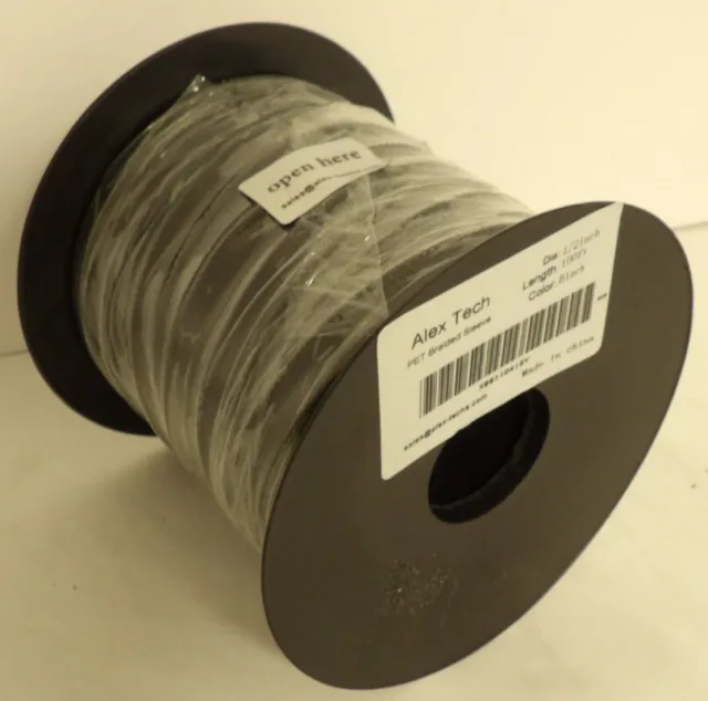 Alex Tech - 100ft 1/2 inch PET Expandable Braided Sleeving – Black - SEALED