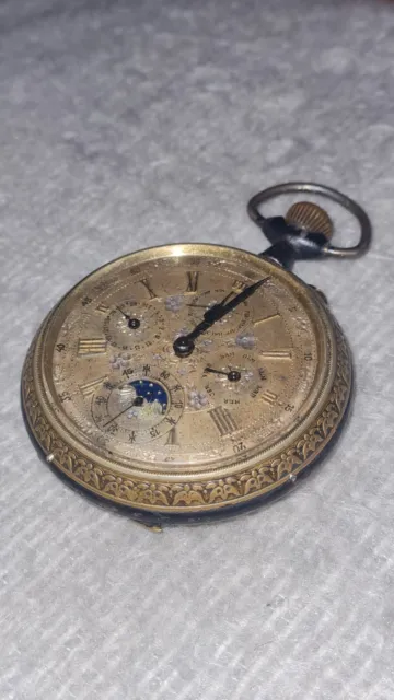Antike Rarität Taschenuhr mit Vollkalender und Mondphase ca 1900 Durchmesser