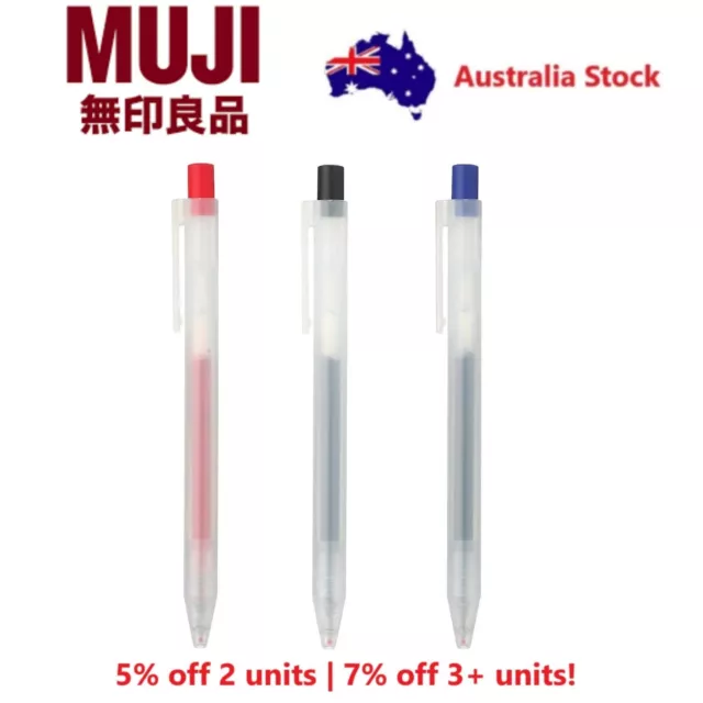 1/3/5 MUJI Gel Ink Click Knock Pens Blue/Black/Red - 0.3mm/0.5mm - Made in Japan