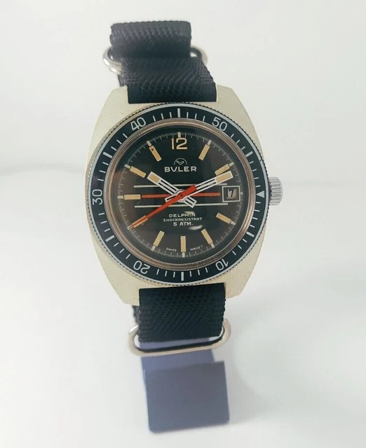 Vintage Raro Buler 13010 Delphin Diver Orologio Da Uomo Carica Manuale...