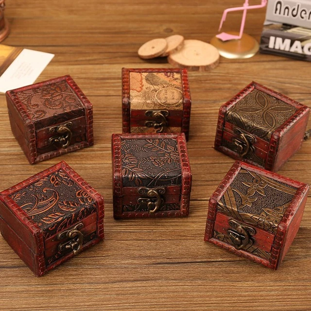 Vintage Stockage Boucles D'Oreilles Antique Boîte en Bois Bijouterie Étui De