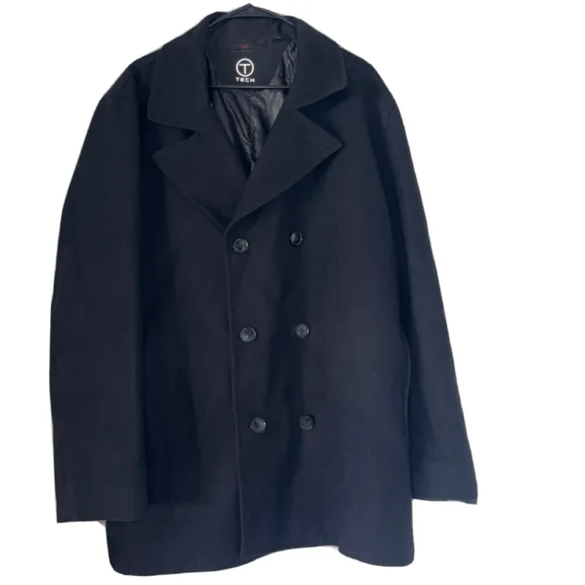 Tumi T-tech Wool Pea coat Mens Black Button Lined Jacket Black Sz XL