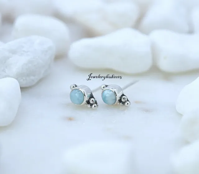 Stylish Larimar Gemstone 925Sterling Silver Handmade Wonderful EarringSr296