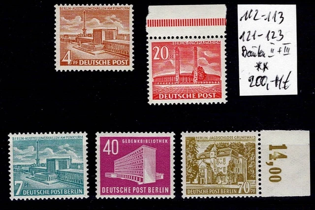 Berlin - ex MiNr.:  112 - 123, kpl. Sätze Bauten I + II, **, MNH, 200 M€
