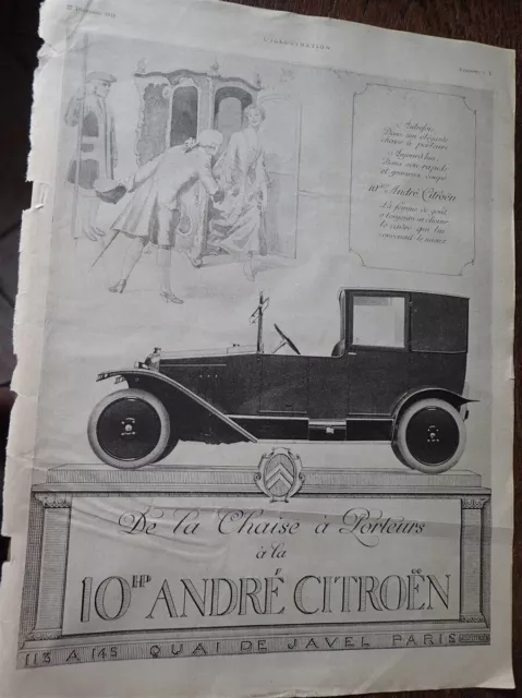 CITROEN 10 HP  216 + parfum d'ORSAY CAMELIA publicité papier ILLUSTRATION 1919