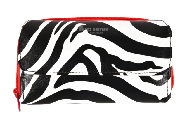 Ladies Zebra Print Clutch Wallet Real Leather RFID Protected Card Holder Purse