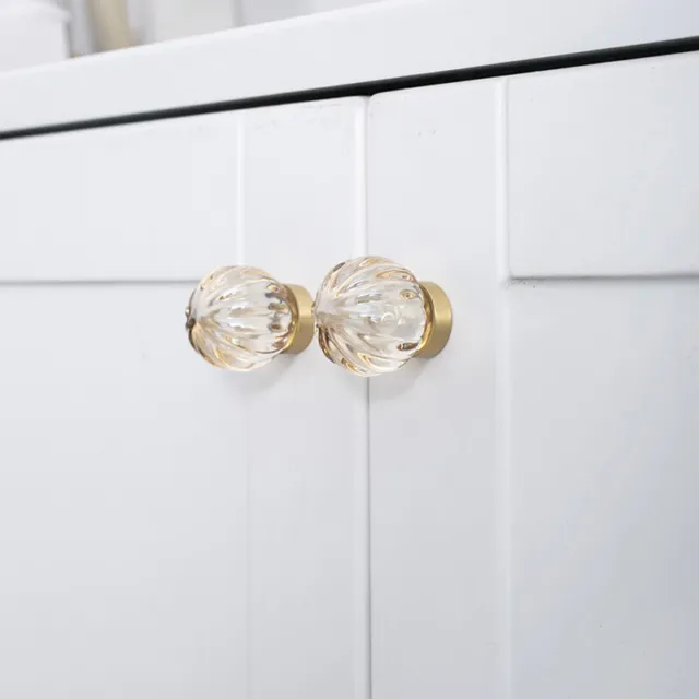 Brass Acrylic Champagne Wardrobe Door Knob Cupboard Drawer Pull Cabinet Handle