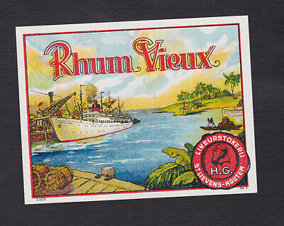 Ancienne   étiquette    Alcool  France Rhum Triton Caravelle Bateau  Bordeaux 
