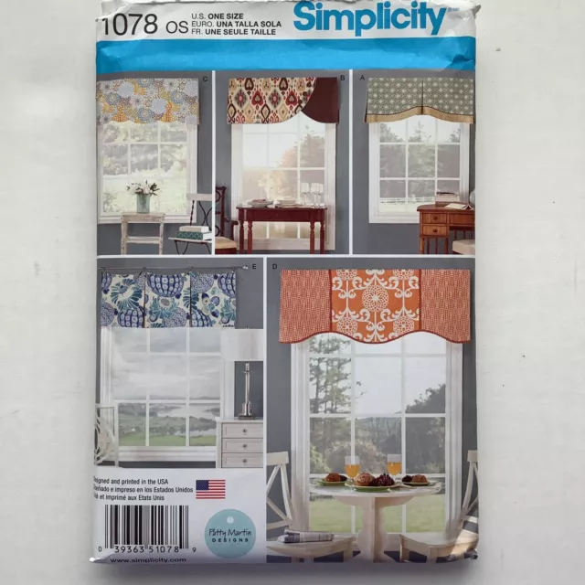 Simplicity 1078 Sewing Pattern  Window Treatments Home Decor Craft UNCUT