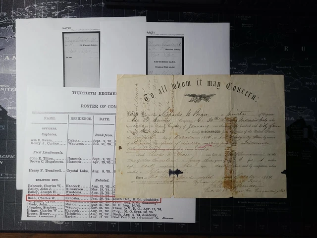 30th Wisconsin Volunteer Infantry Civil War Discharge From Kenosha Wis. 1864 30th Wisconsin Volunteer Infantry Civil War Discharge From Kenosha Wis. 1864