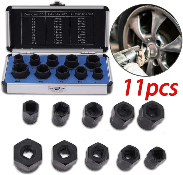 11pcs Damaged Worn Lug Nut Extractor Set Bolt Remover Twist Socket Tool 9-19mm