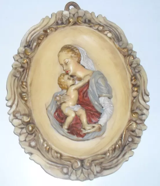 ✅ WACHSRELIEF WACHSBILD WANDBILD Maria mit Jesuskind ca. 16 cm 160 g Kellerfund