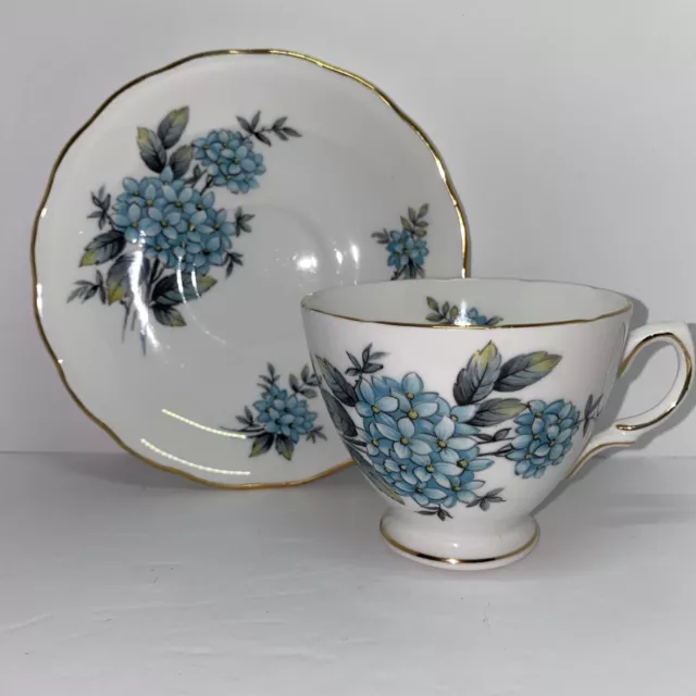 Vintage Colclough Tea Cup and Saucer Blue Hydrangea Floral  Bone China England
