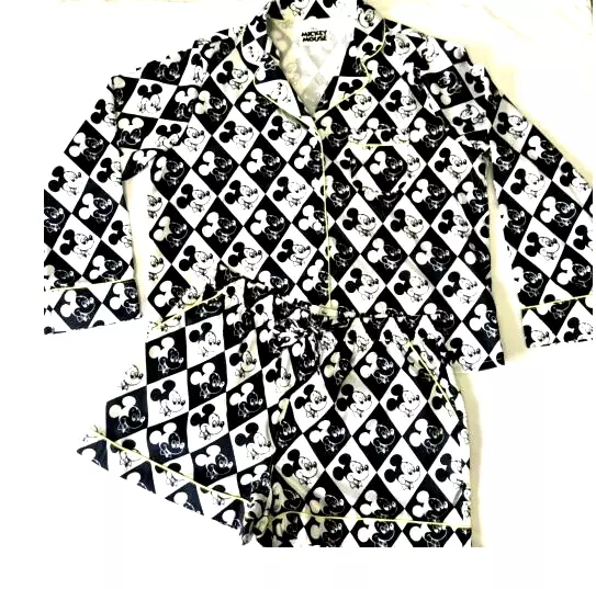 Disney Mickey Black & White Diamond Pajamas Sleep Set Top & Shorts L