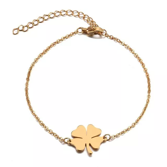 Gold Stainless Steel Four Leaf Clover Chain Bracelet Women Girls Cute Kids