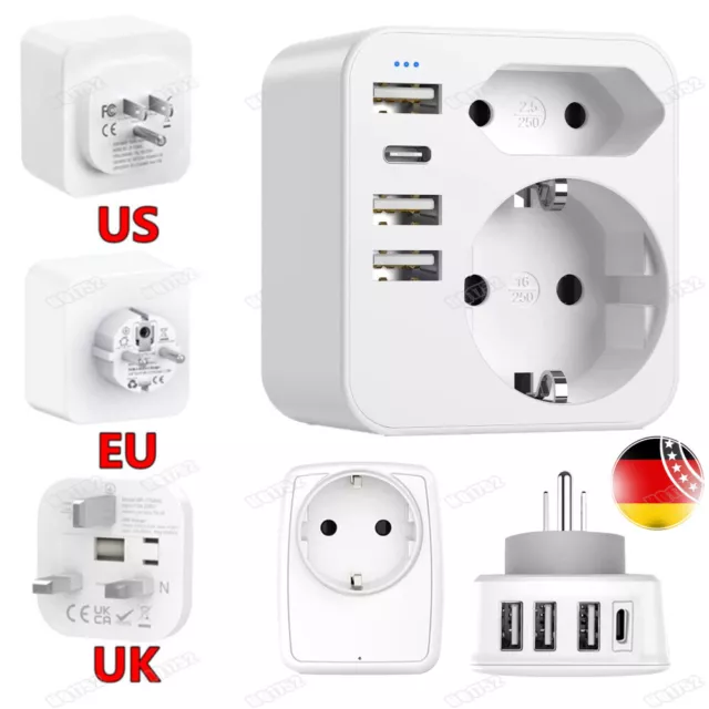 Reiseadapter DE auf USA UK GB England Steckdose Reisestecker Adapter Strom USB