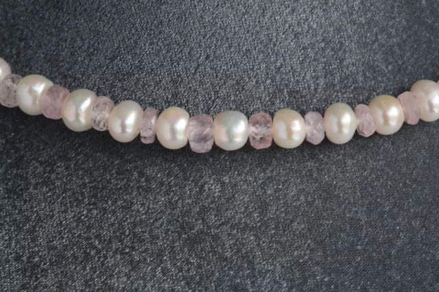 Large White Freshwater Pearls With Pink Morganite ~ 925 Silver In Gift Box 2