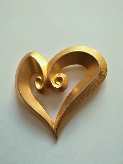 Broche Créateur En Forme De Cœur Signée RC - Métal Doré, Occasion, Bijou De Créateur