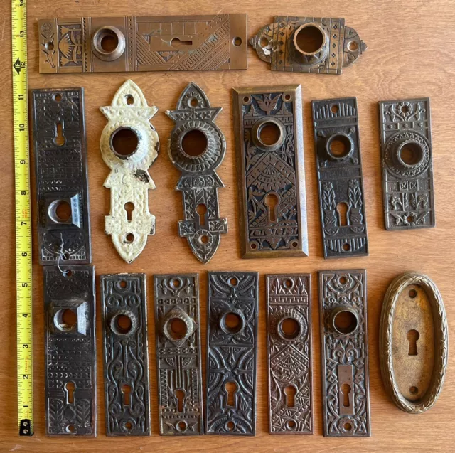 15 Antique Vintage Victorian Eastlake Ornate Backplates Door Plates.