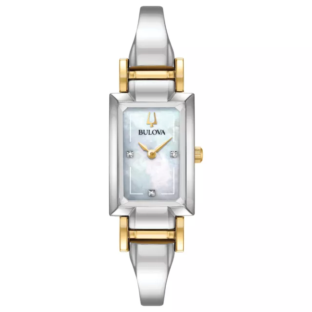 Bulova Womens Quartz Diamond Mother of Pearl Dial Silver Gold Watch 33mm 98P188