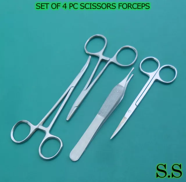 Set Of 4 Pc Scissors Forceps Hemostats Needle Holders Surgical Instruments Kit 3