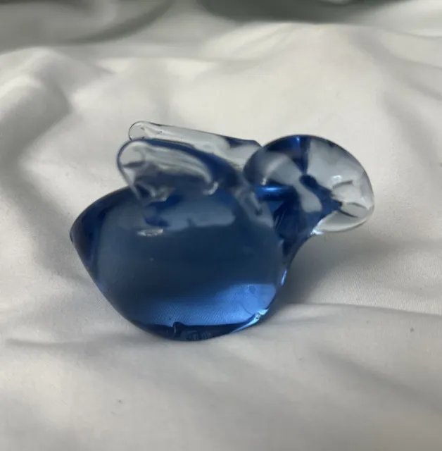 Vintage Hand Blown Art Glass Cobalt Blue Bunny Rabbit Figurine Paperweight