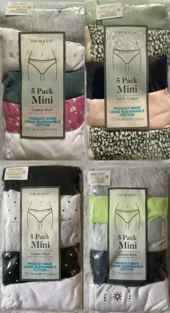 PRIMARK PACK OF 5 Ladies Women Mini Brief Knickers Underwear 100% Cotton  £8.90 - PicClick UK