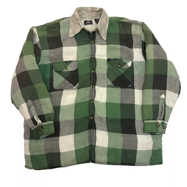 Dickies Shirt Jacket Sherpa Lined Check Green Mens 2XL Cotton Full Zip