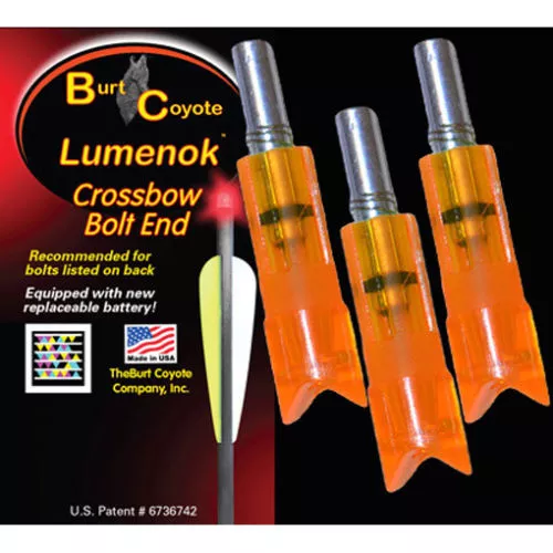 Burt Coyote Lumenok Lighted Crossbow Nock 3 Pk HD Orange Crescent Gold Tip GTC3