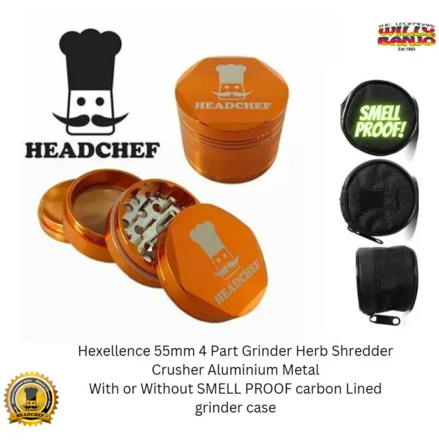 HeadChef Hexellence 55mm 4 Part Grinder Herb grinder - With/Without Carbon bag