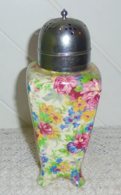 RARE 1930’s Midwinter “Brama” Chintz Caster Sugar Shaker or Vase. Chrome Top