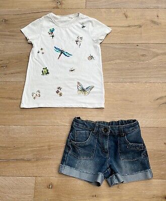 Next Girls Denim Shorts Summer Outfit * Sequin  Top Holiday - Age 10 Years