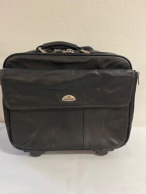 Samsonite Black Leather Wheeled Mobile Business Briefcase Portfolio Model 921645