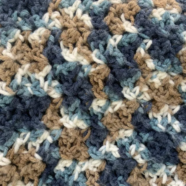 Hand Crochet Throw Blanket Blue Brown Cream 45X45 Afghan