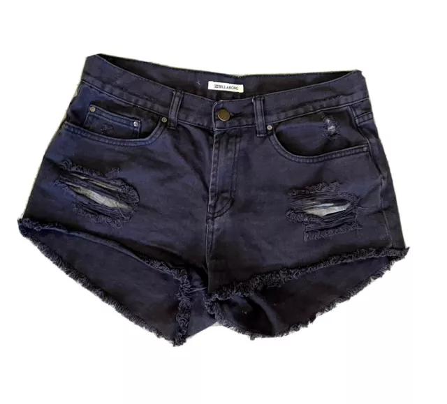 Billabong Womens 28 Shorts Denim  Black Wash Jean Cut Off Distressed