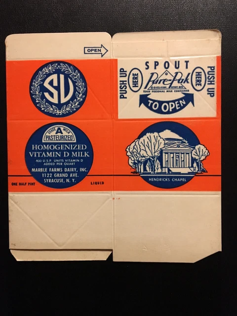 Vintage 1960's Syracuse University Milk Carton “NOS” Syracuse, New York