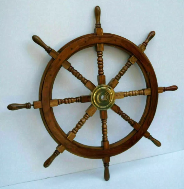 36'' Nautical Unique Brass Ship Wooden Wheel Boat Steering Wall Home Decor Gift