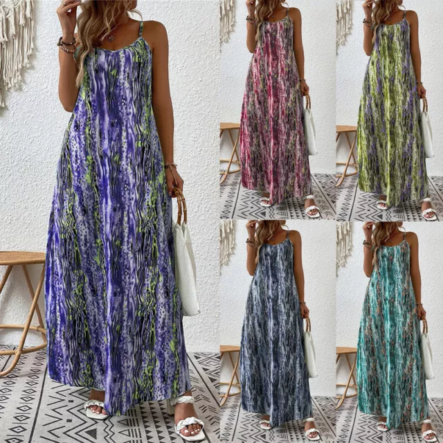 Vacaciones Mujeres Boho Maxi Vestido de Verano Talla Grande Informal Hol <