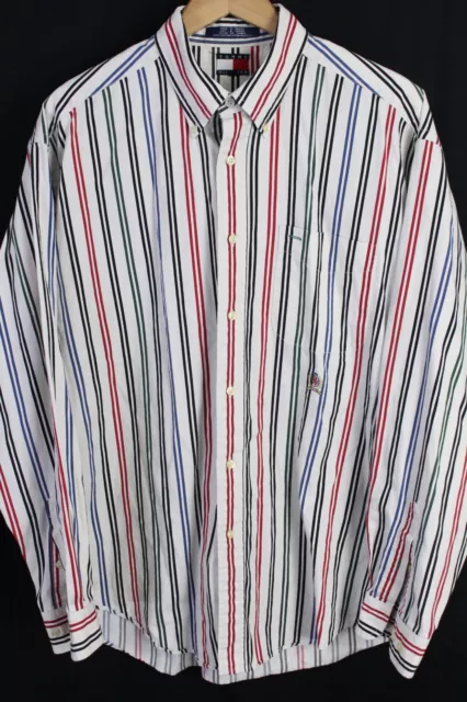 Vintage 90's Tommy Hilfiger Men's Striped Button Down Long Sleeve Shirt Size L