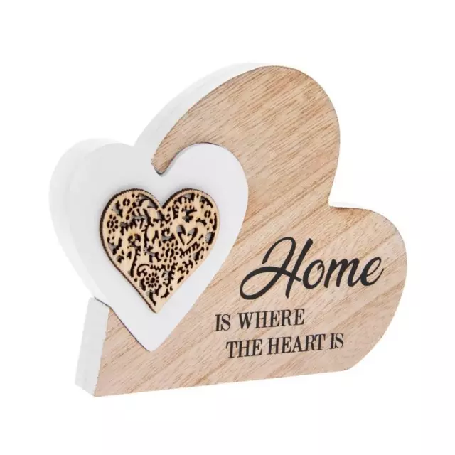 Double Heart Home Wooden Plaque Small Laser Cut New House Warming Decor Gift