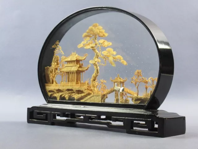 Antike Diorama Chinesisch Kork Geschnitzte Kunst Östlich Verzierung Vintage